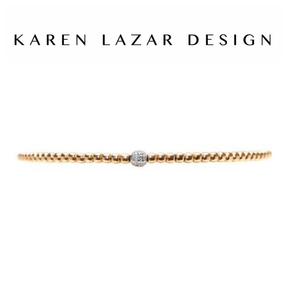 Karen Lazar 2mm YG w/ Diamond Bead Bracelet